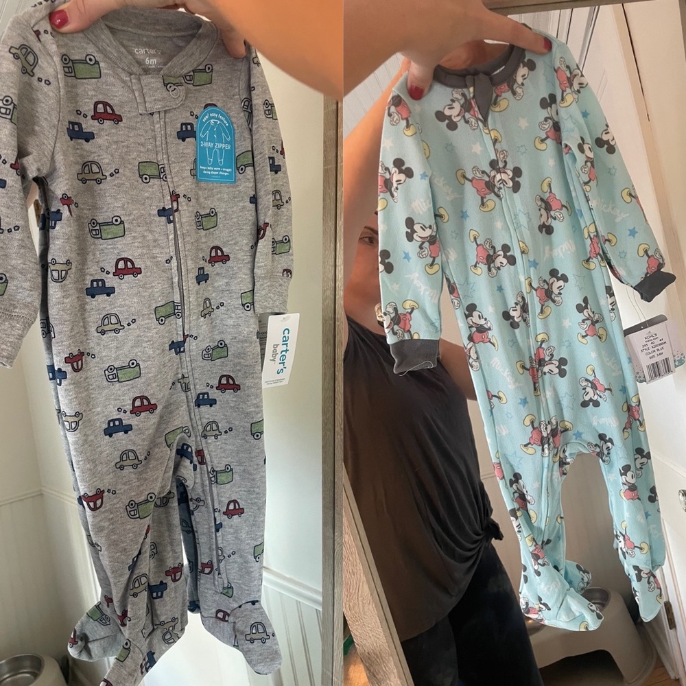 NWT Bundle of 2 Footie Onesie Pajamas - 3/6M & 6M - Disney and Carters